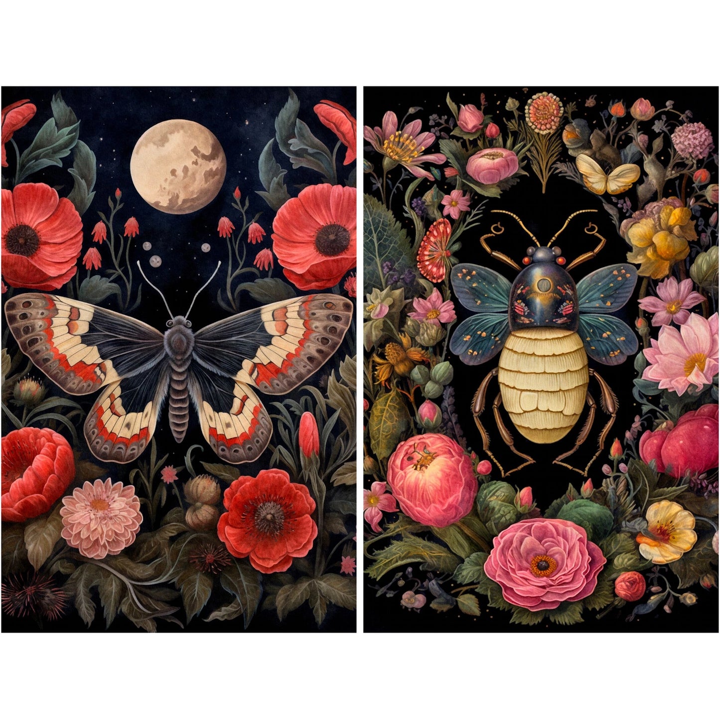 Decoupage Rice Paper Set of 6 - Dark Floral Animals