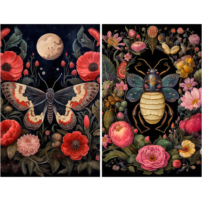 Decoupage Rice Paper Set of 6 - Dark Floral Animals