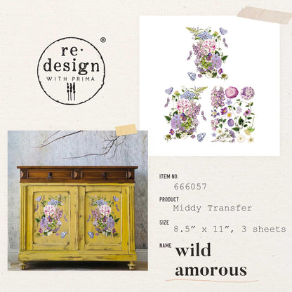 Re-Design with Prima Middy Transfers 8.5"X11" 3/Sheets - Wild Amorous