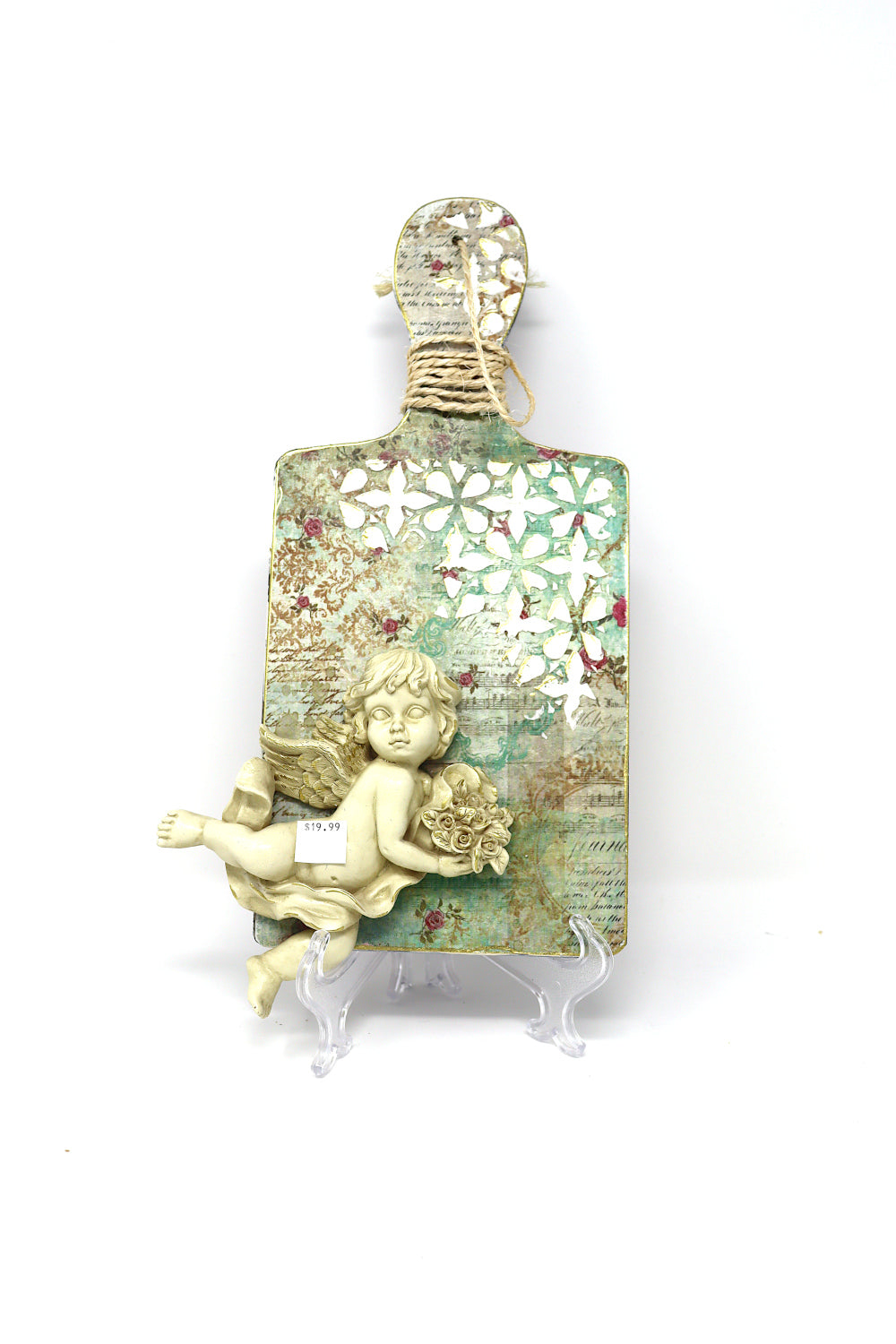 Handmade Decorative Wall Hanging Cutting Board: Cherub with Gold Accents