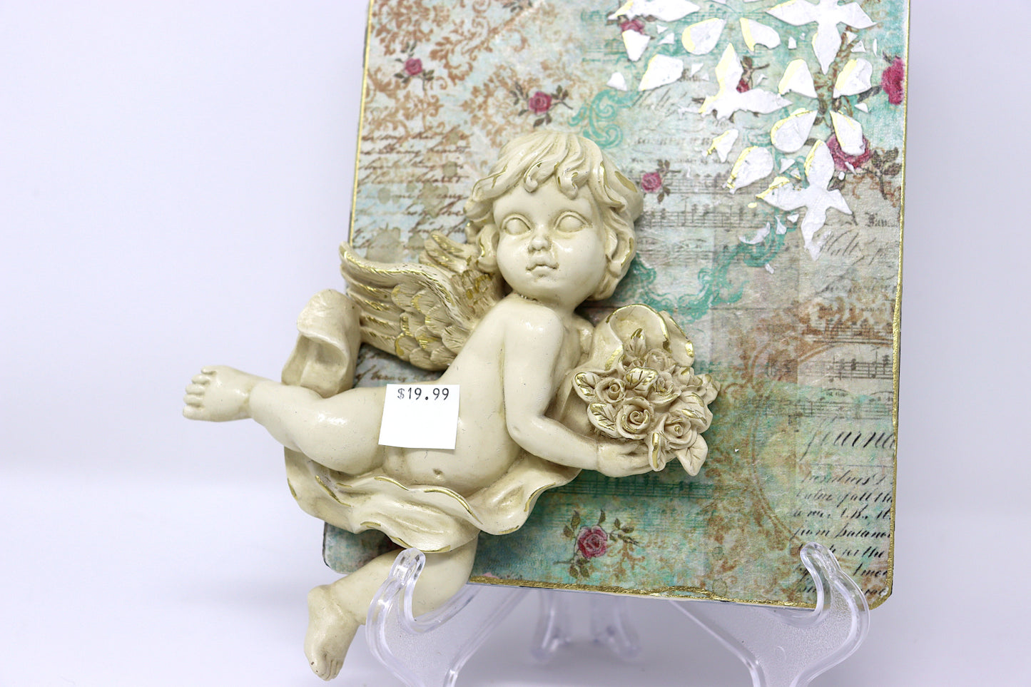 Handmade Decorative Wall Hanging Cutting Board: Cherub with Gold Accents