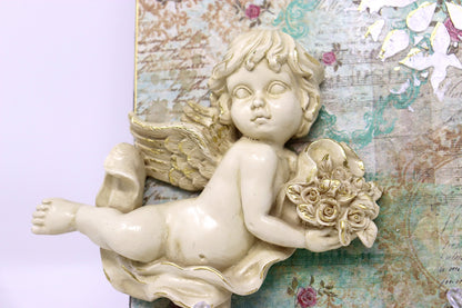 Handmade Decorative Wall Hanging Cutting Board: Cherub with Gold Accents