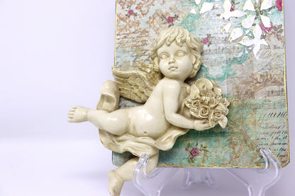 Handmade Decorative Wall Hanging Cutting Board: Cherub with Gold Accents