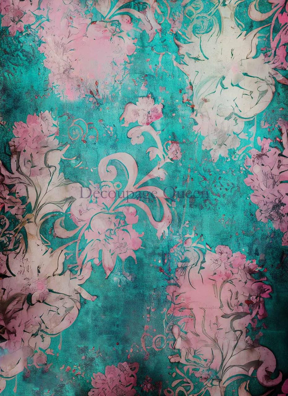 Decoupage Queen Tattered Teal Rice Paper A4
