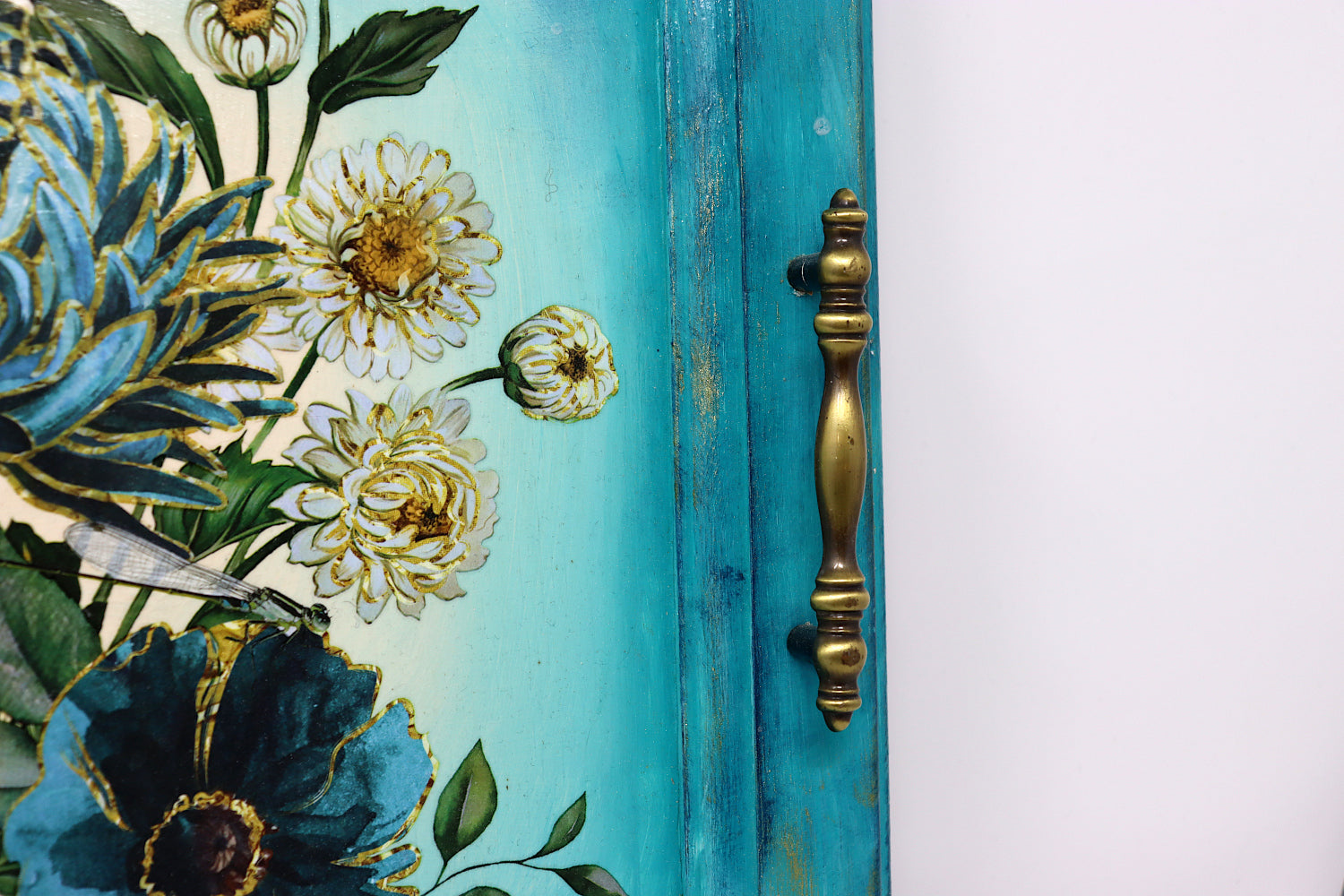 Upcycled Cabinet Door Serving Tray: Blue & White Floral Design