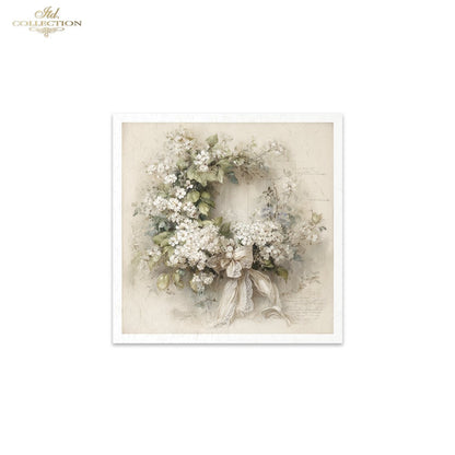 Decoupage Rice Paper Mini Set - White Floral Wreaths