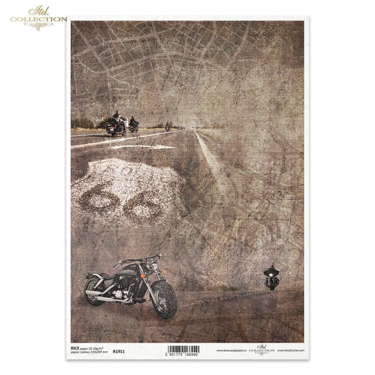 Decoupage Rice Paper - Ride Route 66