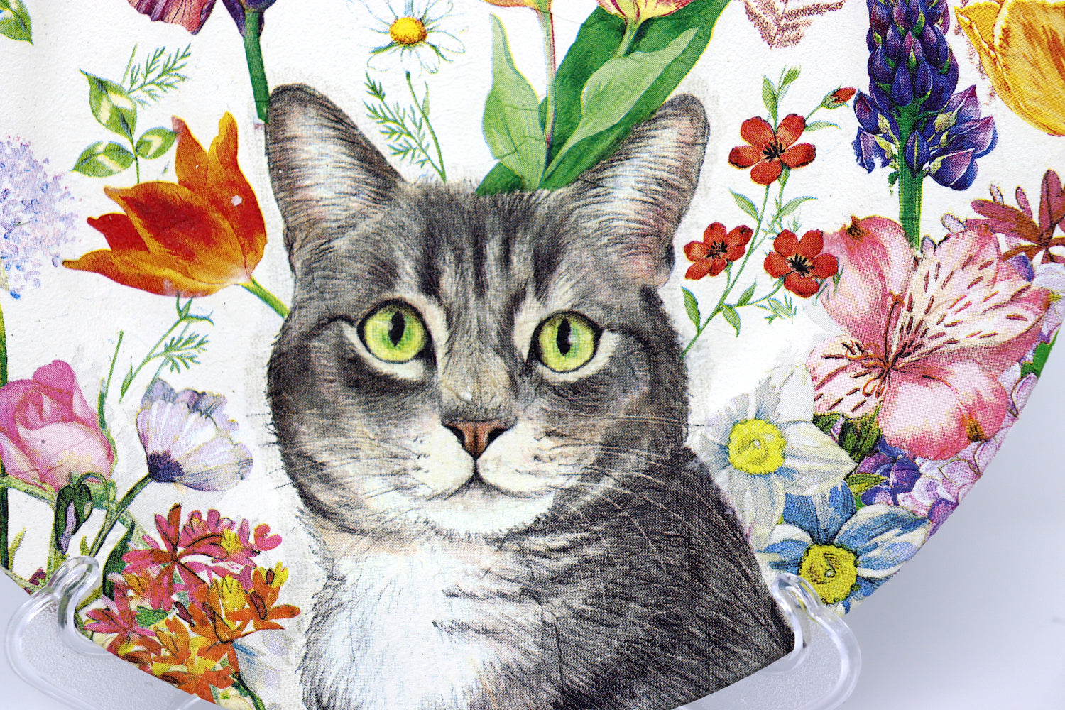 Handmade - Decoupaged Cat & Floral Plate