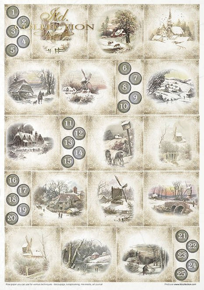 ITD Collection A4 Rice Paper Value Pack of 11 - Vintage Advent Calendar