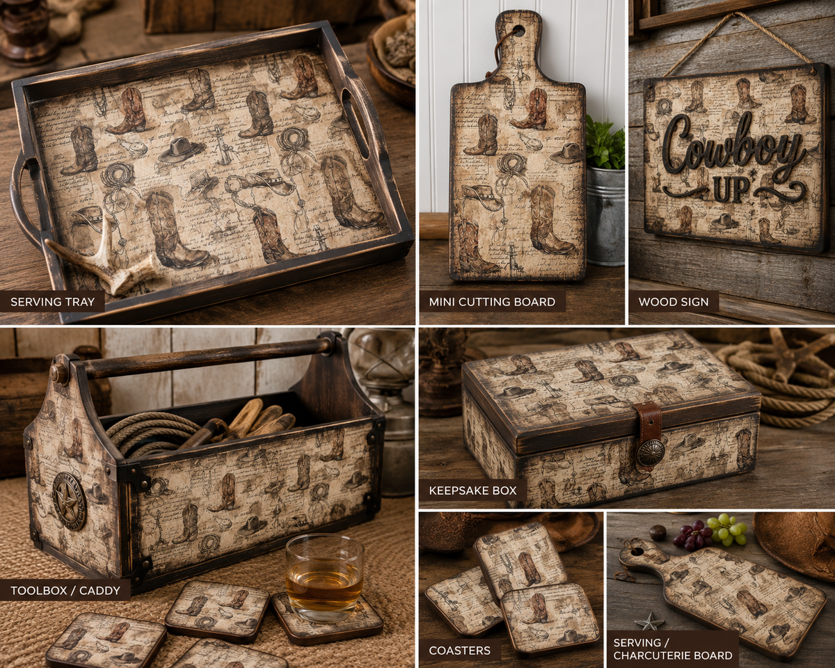 cowboy boots decoupage mock up