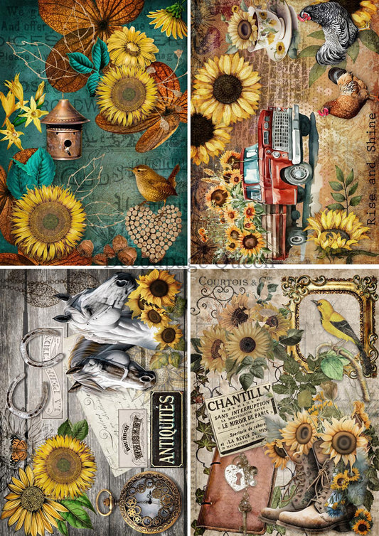 Decoupage Queen Sunflowers 4 Pack Rice Paper