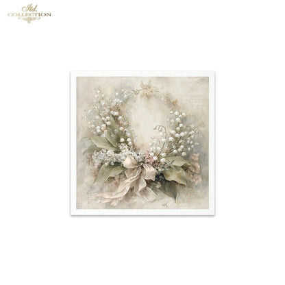 Decoupage Rice Paper Mini Set - White Floral Wreaths