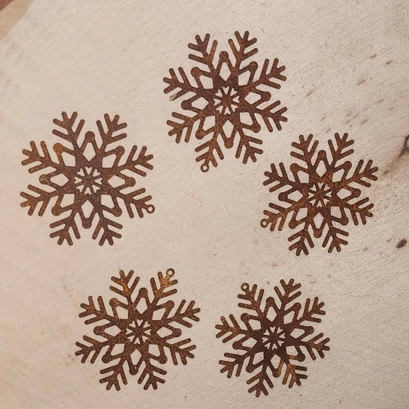 2-1/2" Rusty Tin Filigree Snowflakes - Pack of 5