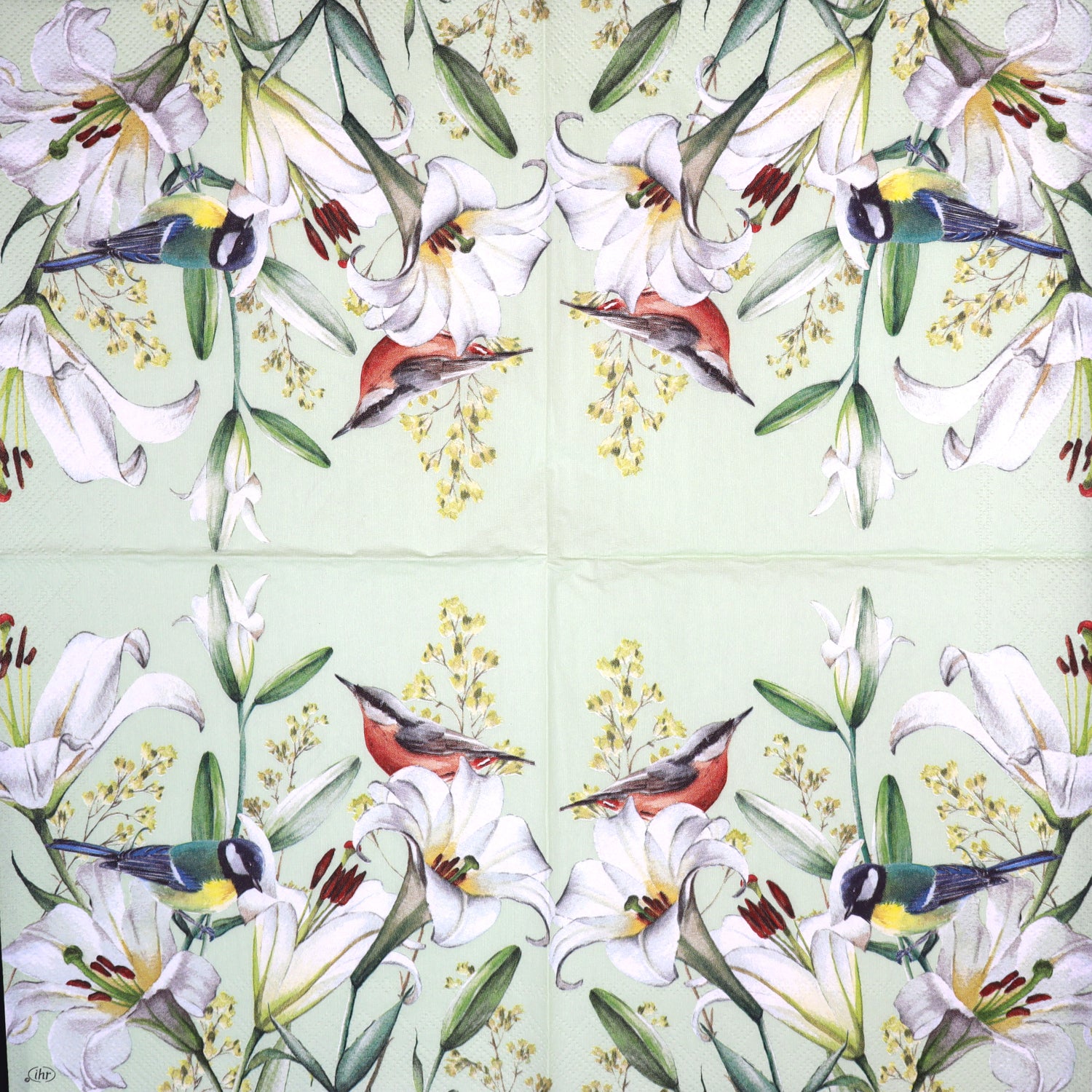 Decoupage napkins 6.5" - Birds in Lilies