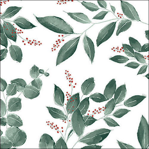 Decoupage Napkins 6.5" - Leaves and Berries White