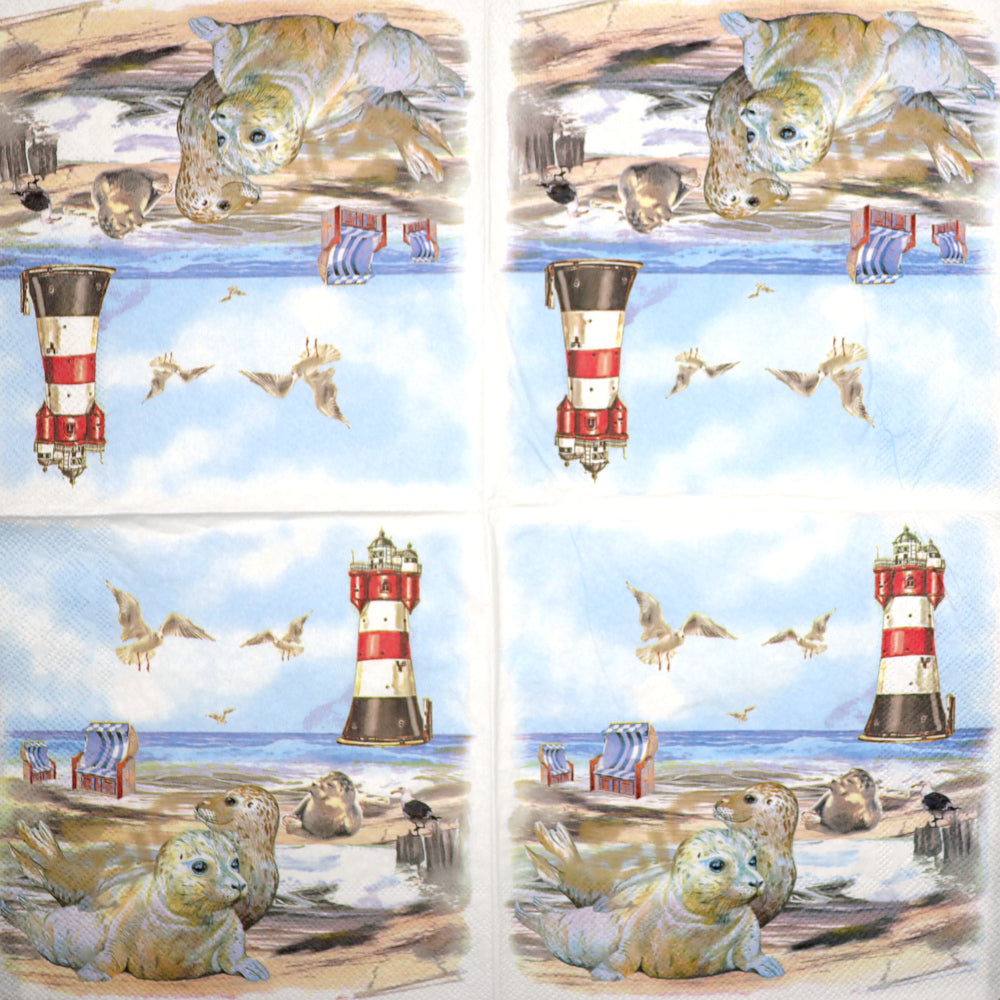 Decoupage Napkins 6.5" - Seals on a Beach