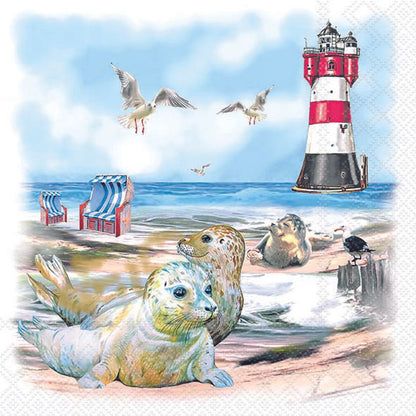 Decoupage Napkins 6.5" - Seals on a Beach