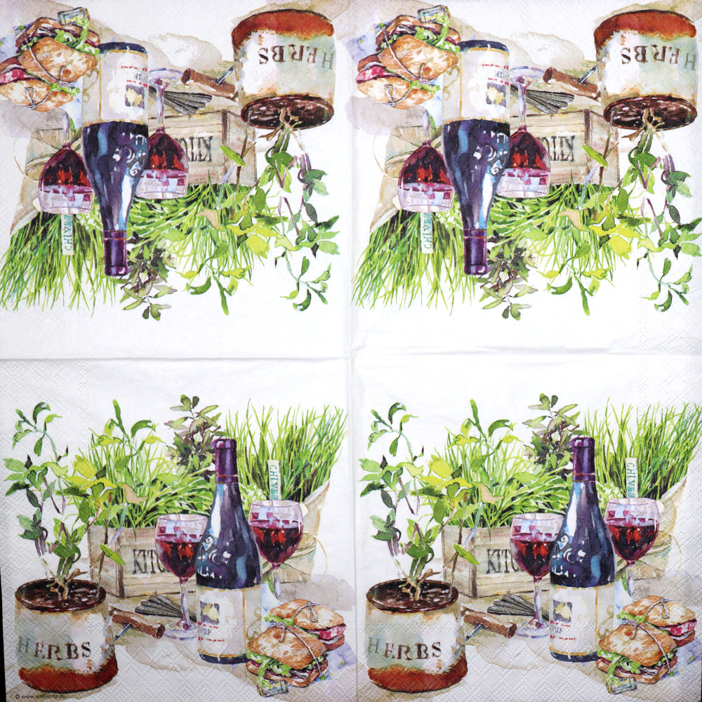 Decoupage Napkins 6.5" - Wine & Herbs