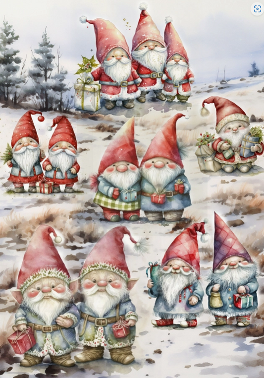 European Excellency Decoupage Rice Paper A4 - Christmas Gnomes