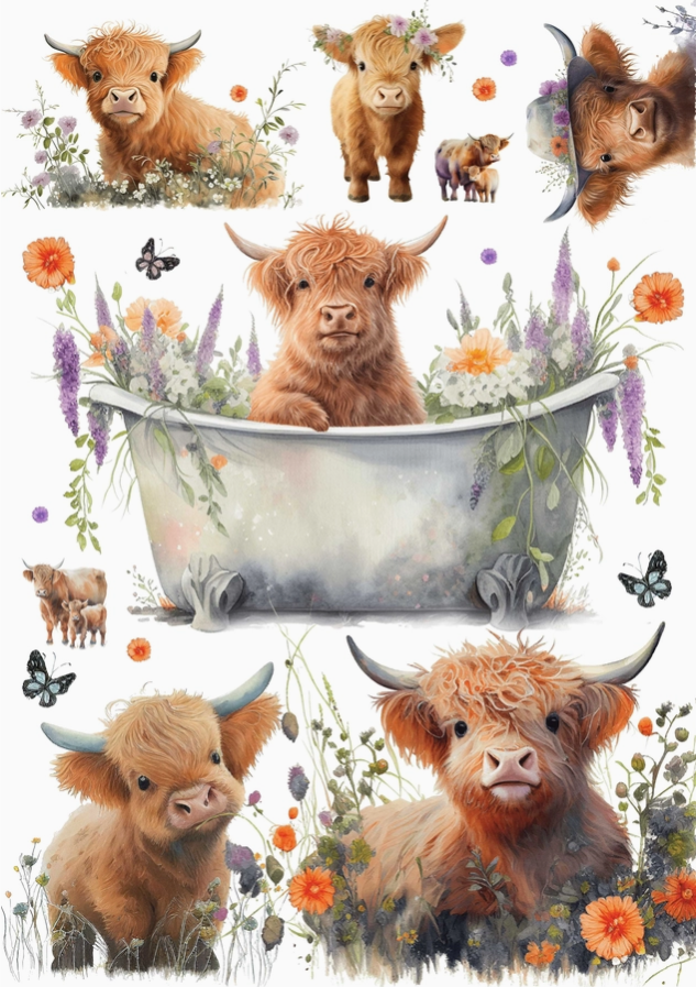 European Excellency Decoupage Rice Paper A4 - Highland Calf