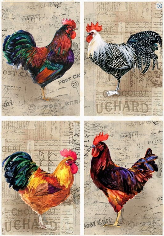 European Excellency Decoupage Rice Paper A4 - Roosters