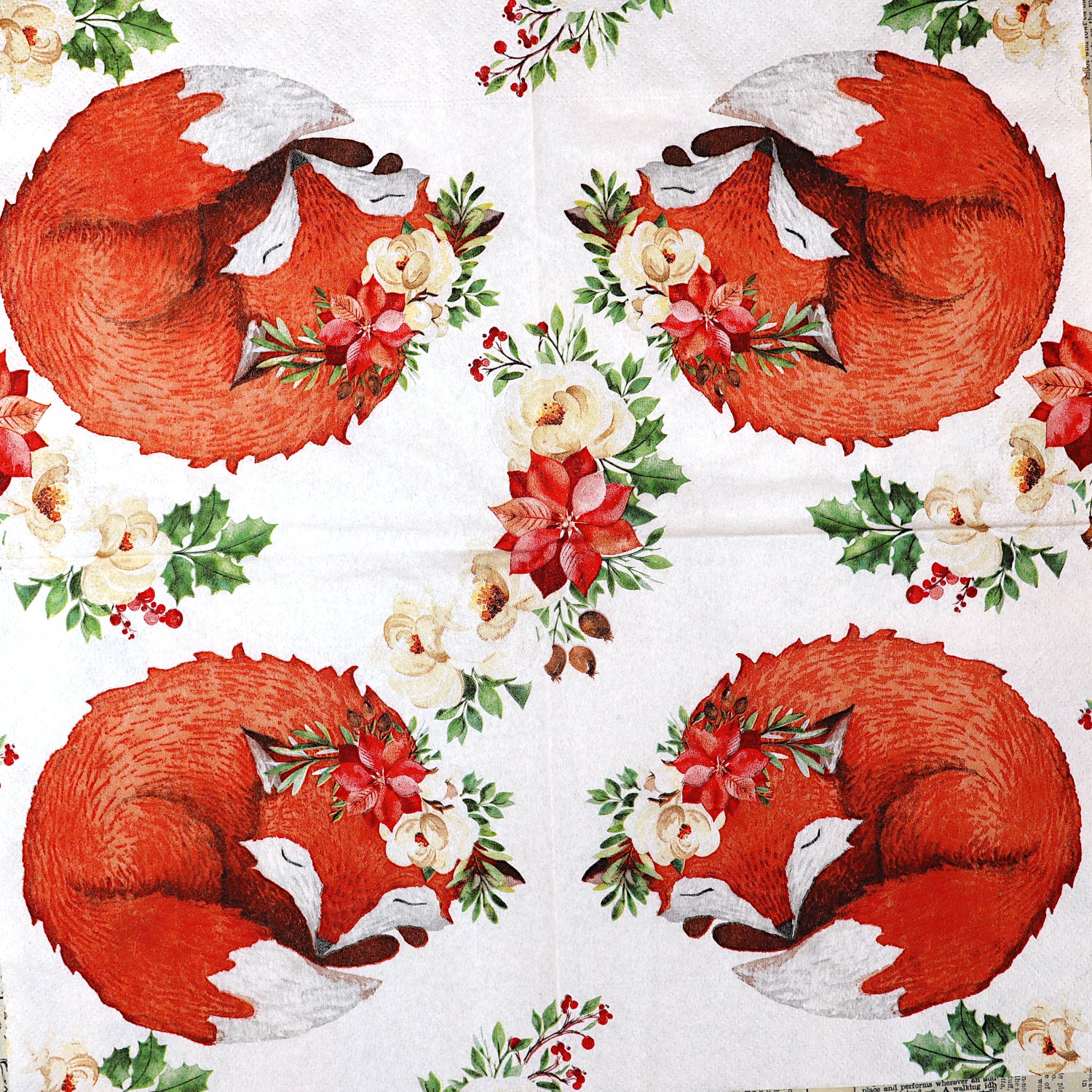 Decoupage Napkins 6.5" - Floral Fox