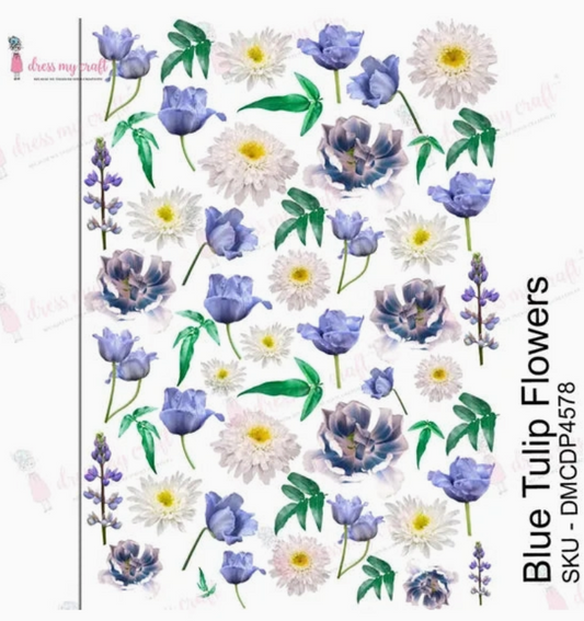 Dress My Craft Water Transfer - Blue Tulips Flowers