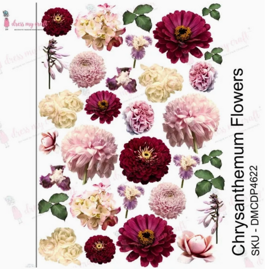 Dress My Craft Water Transfer 9" x 12.5"- Chrysanthemum Flowers