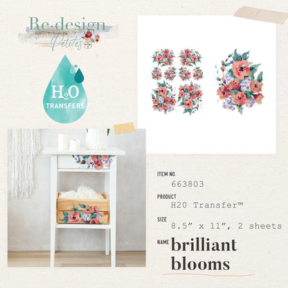 Redesign with Prima H2O Transfers 8.5"x11" - Brilliant Blooms