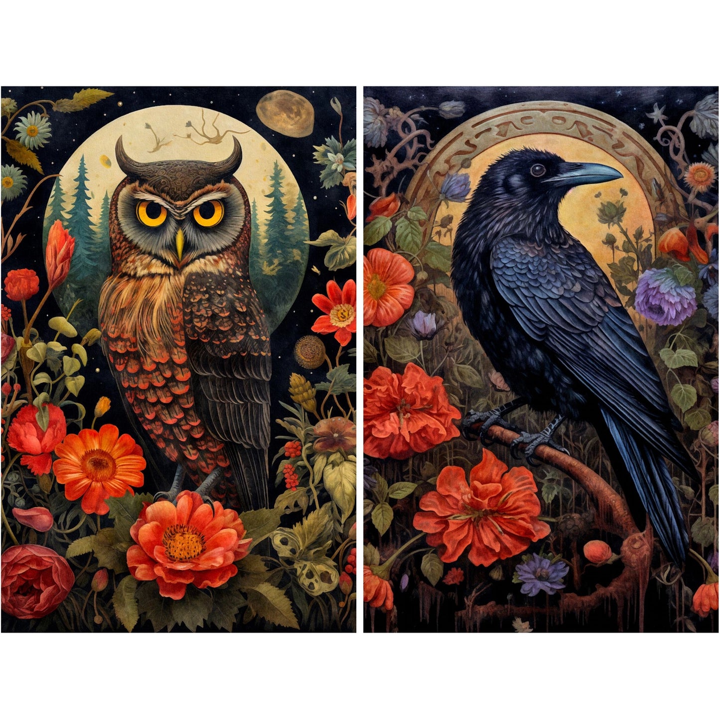 Decoupage Rice Paper Set of 6 - Dark Floral Animals