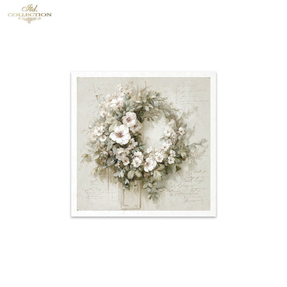 Decoupage Rice Paper Mini Set - White Floral Wreaths