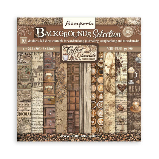 Stamperia 8" Scrapbook Paper Pad - Backgrounds Selection, Coffee and Chocolate