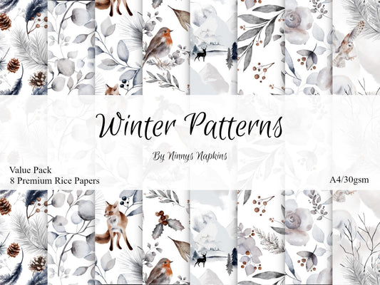 Ninny's Rice Paper A4 Value Pack of 8 - Winter Patterns