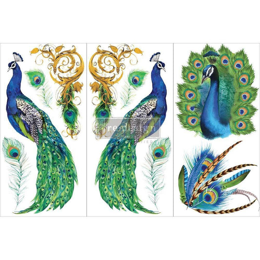 Re-Design with Prima Decor Transfers 6"X12" 3/Sheets - Peacock Paradise
