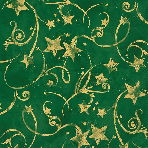 Decoupage Napkins 6.5"- Star Garland Green and Gold