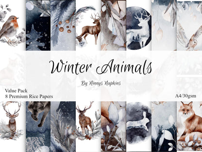 Ninny's Rice Paper A4 Value Pack of 8 - Winter Animals