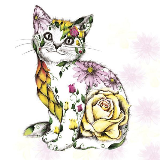 Decoupage Napkins 6.5"- Floral Smiling Kitty