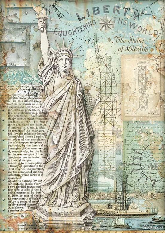 Stamperia  Rice Paper A4 - Sir Vagabond Aviator, Statue of Liberty