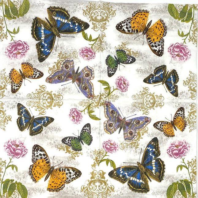 Decoupage Napkins,  Lunch 6.5" - Butterflies on Retro Background