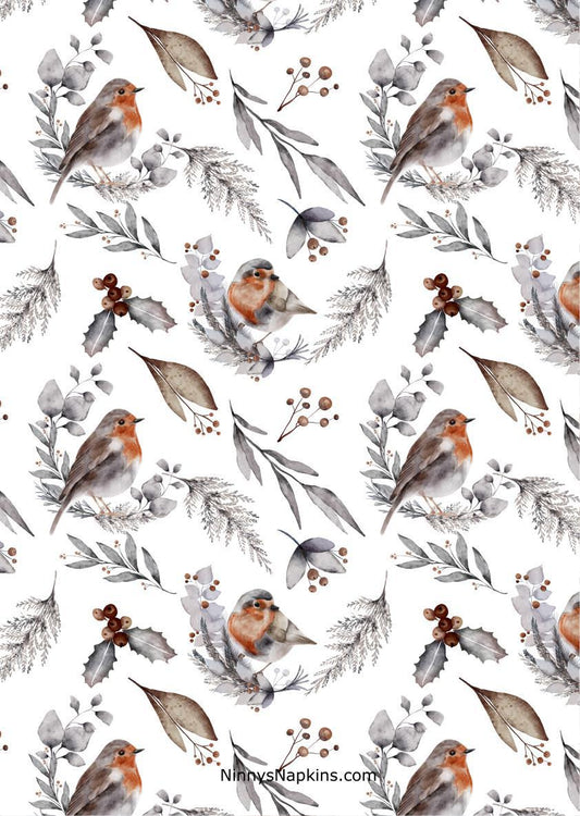 Ninny's Rice Paper A4 - Winter Robins