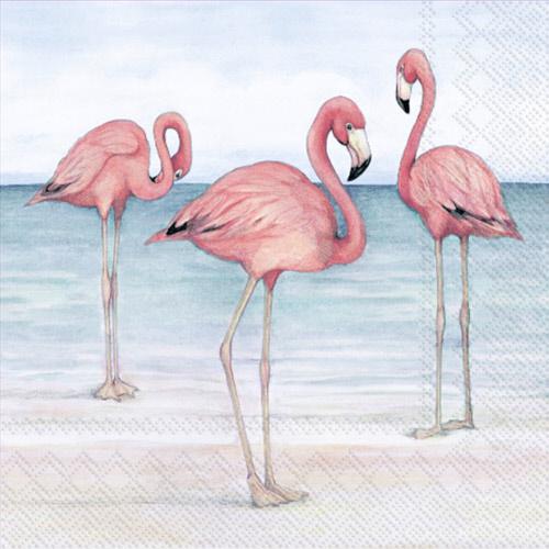 Decoupage Napkins 5"- Flamingo Trio On Beach
