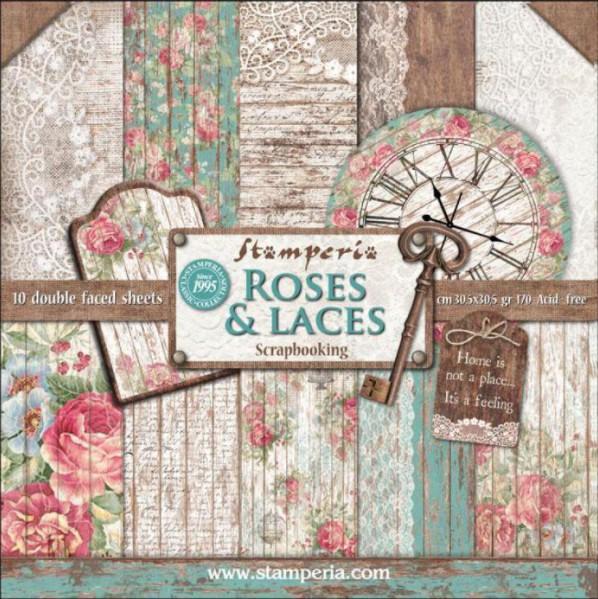 Stamperia 12" Scrapbook Paper Pad - Roses, Lace and Wood