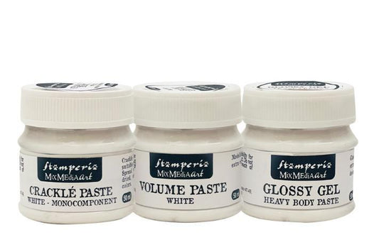 Stamperia Mixed Media Paste Selection of 3 - Volume Paste, Crackle Paste, Glossy Gel