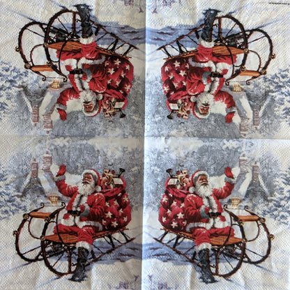 Decoupage Cocktail Napkins 5" x 5" - Santa on Sledge
