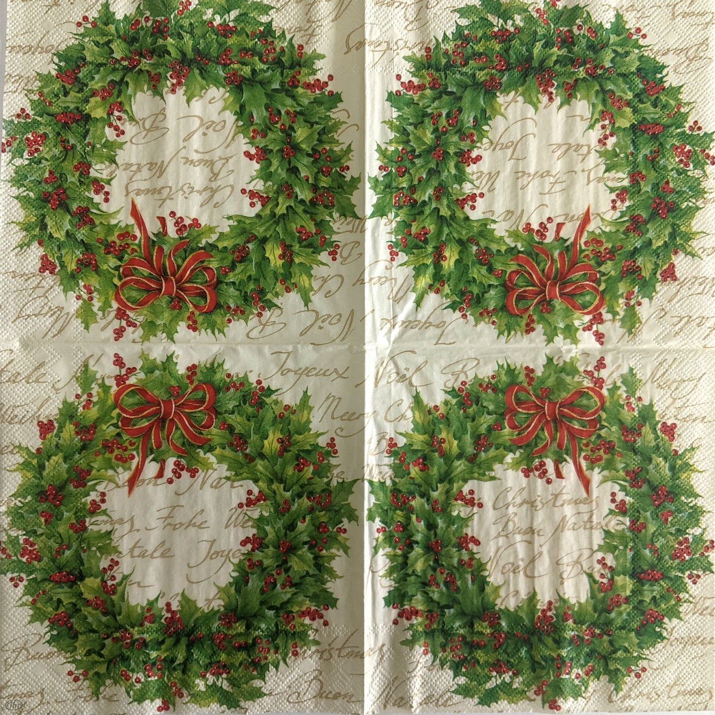 Decoupage Napkins 6.5"- Holly Wreath