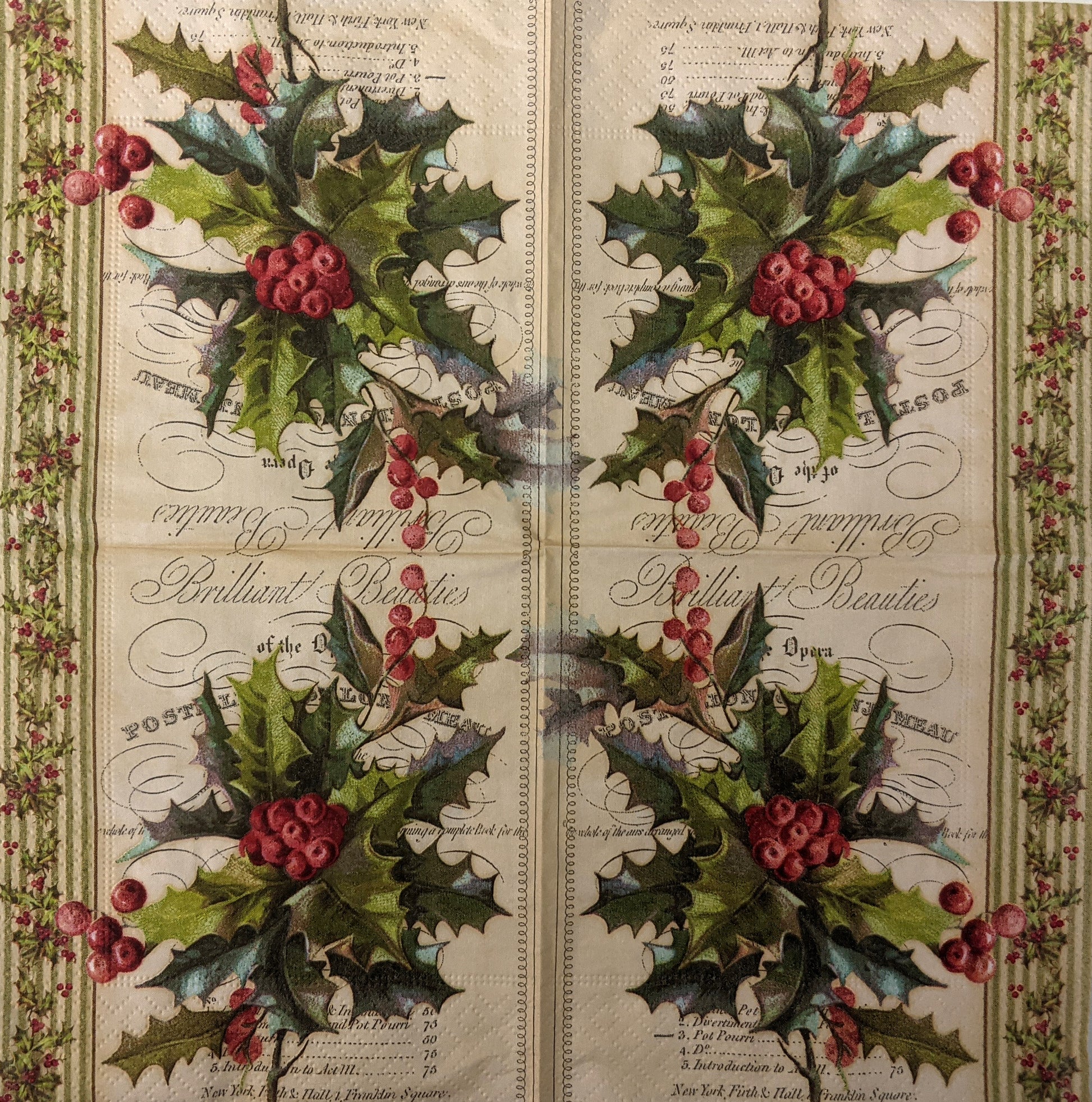 Decoupage Lunch Napkins 6.5" - Christmas Holly