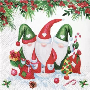 Decoupage Lunch Napkins 6.5" - Christmas Gnomes