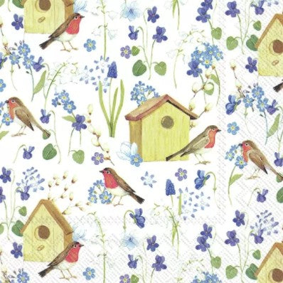 Decoupage Lunch Napkins 6.5" - Birdhouse in Spring