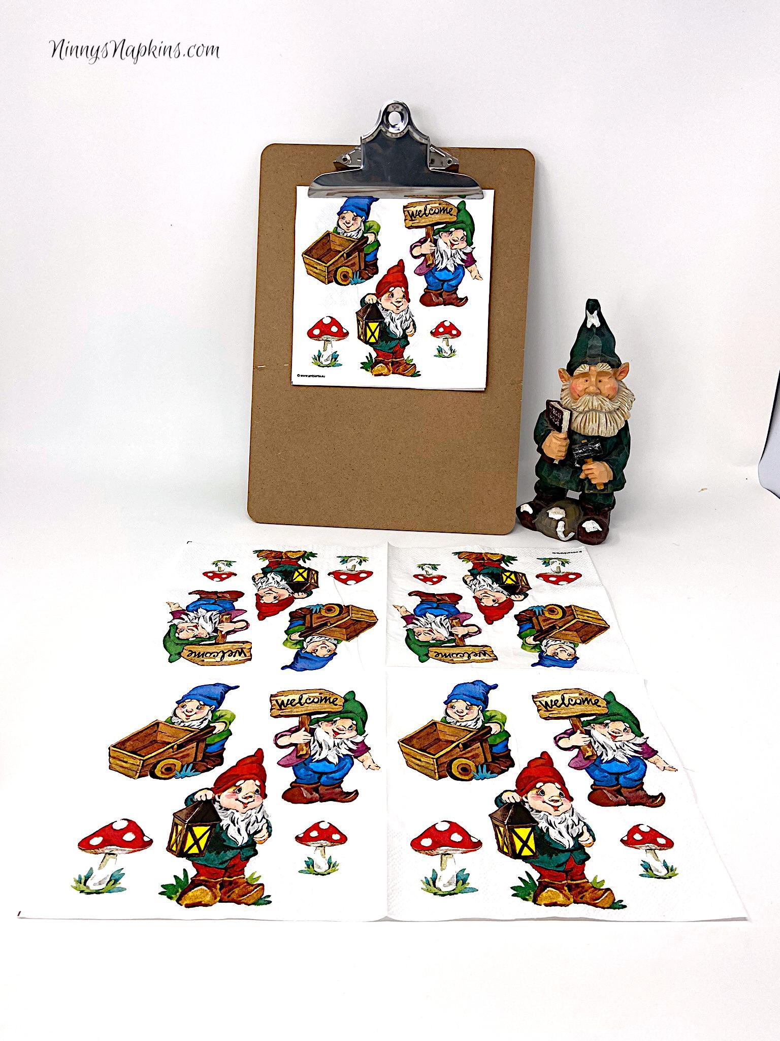 Decoupage Napkins 6.5" - Garden Gnomes