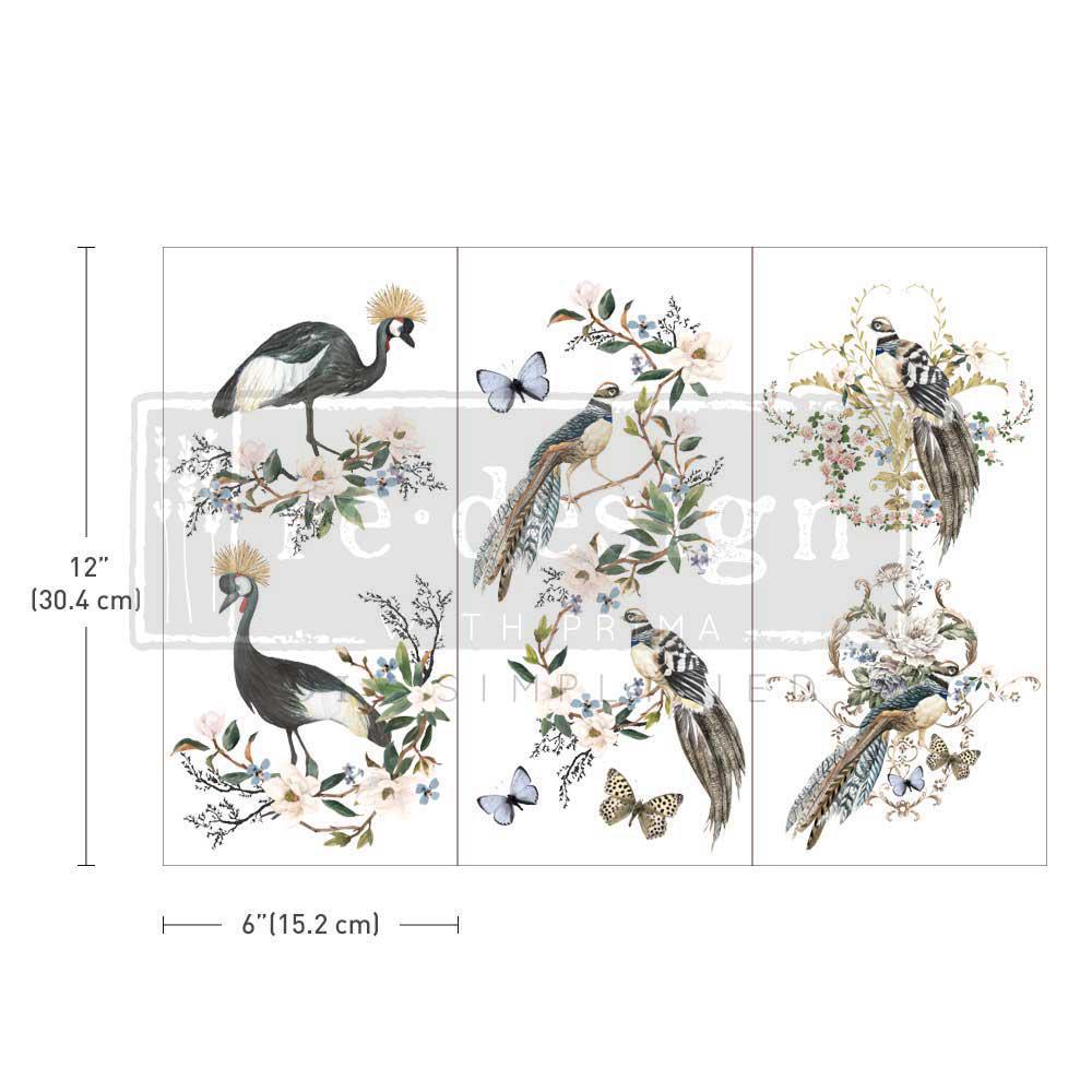 Re-Design with Prima Decor Transfers 6"X12" 3/Sheets - Rare Birds